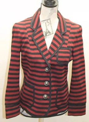 Blazer Banana Republic Mujer Rojo Borgoña Negro Rayas 8 Botones Metal Foto 1 de 4