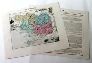 MORBIHAN CARTE DEPARTEMENTALE FRANCE + RECIT HISTORIQUE XIXe - Ed MIGEON 25x31cm - Picture 1 of 1