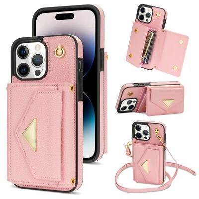 Stand Crossbody Leather Card Wallet Phone Case For iPhone 11 12 13 14 15 Pro Max - Image 1 of 4