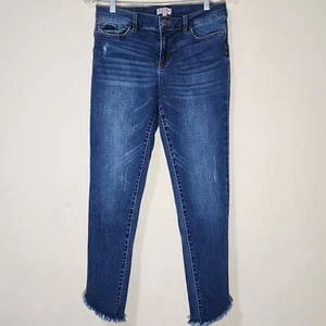 Juicy Couture Jeans Sz 8 Skinny Stretch Ankle  Distressed Playful Fringed Hem - Picture 1 of 13
