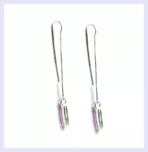 "Pendientes colgantes transparentes AB Swarovski Elements cristales STR hilo de plata puente de 3" - Imagen 1 de 2