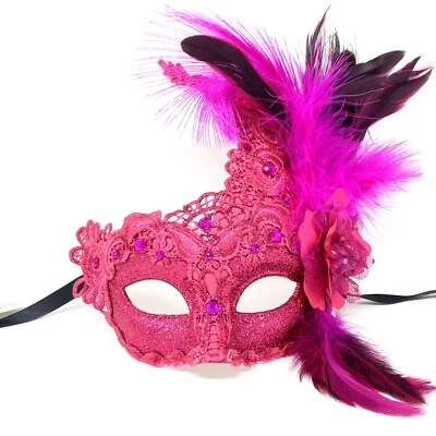 Women's Masquerade Feather Mask Venetian Halloween Wedding Mardi Gras Costumes - Image 1 of 4
