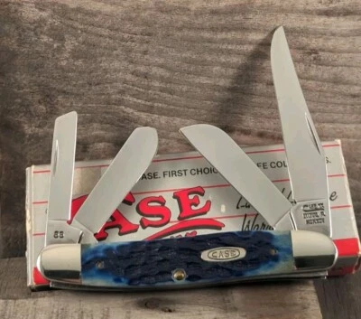 RARE 1995 Case XX Blue Jigged Bone 4" Large Four Blade Stockman BPB 6447 SS - Image 1 of 4