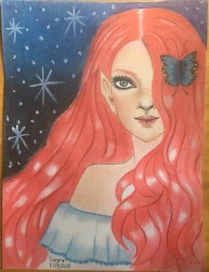 Beautiful Red Hair Girl Drawing Colored Pencils - Picture 1 of 6