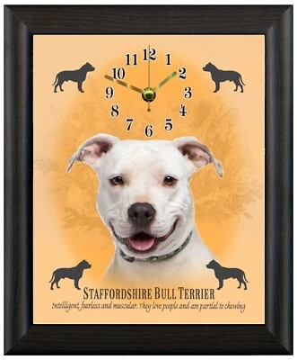 Staffordshire Bull Terrier Blanco Regalo Regalo Navidad Reloj Pared o Independiente Foto 1 de 4