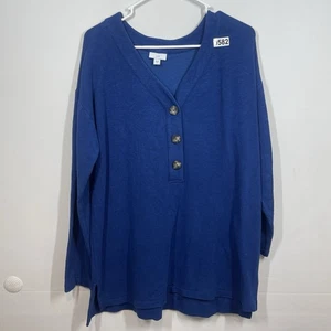 J. Jill camicia donna M bottoni Henley tunica blu zaffiro Lagenlook Popover top - Foto 1 di 9