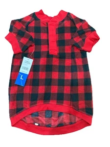 Eddie Bauer Red Black Buffalo Plaid Dog Sweater Large Fleece Pet Pullover NWT - Picture 1 of 8