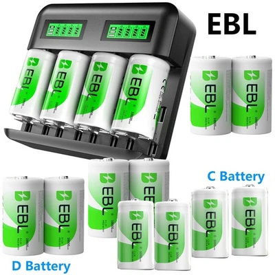 EBL C D Size Batteries Rechargeable ，Optional LCD Charger for C &D cell Battery - Image 1 of 4