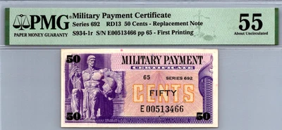 Series 692  (50 Cents) 1st Printing Replacement Note PMG 55 AU Pick S934-1r - Image 1 of 4