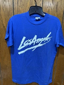 Camiseta vintage años 80 Hanes 50/50 Los Angeles para hombre mediana azul/blanco - Imagen 1 de 4