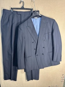 Vintage Ross Hadley Custom 44R Navy doppiopetto gessato 38x32 6 bottoni - Foto 1 di 20