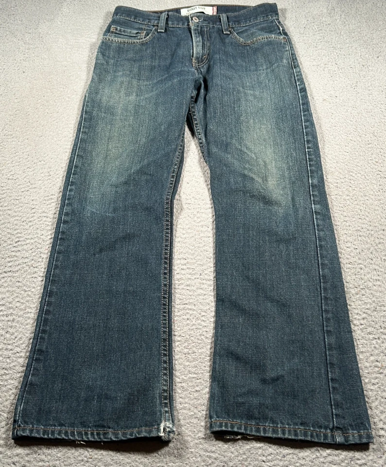 Jeans masculino Levis 527 corte boot baixo 30x28 azul lavagem escura grunge desgastado Y2K - Imagem 1 de 4