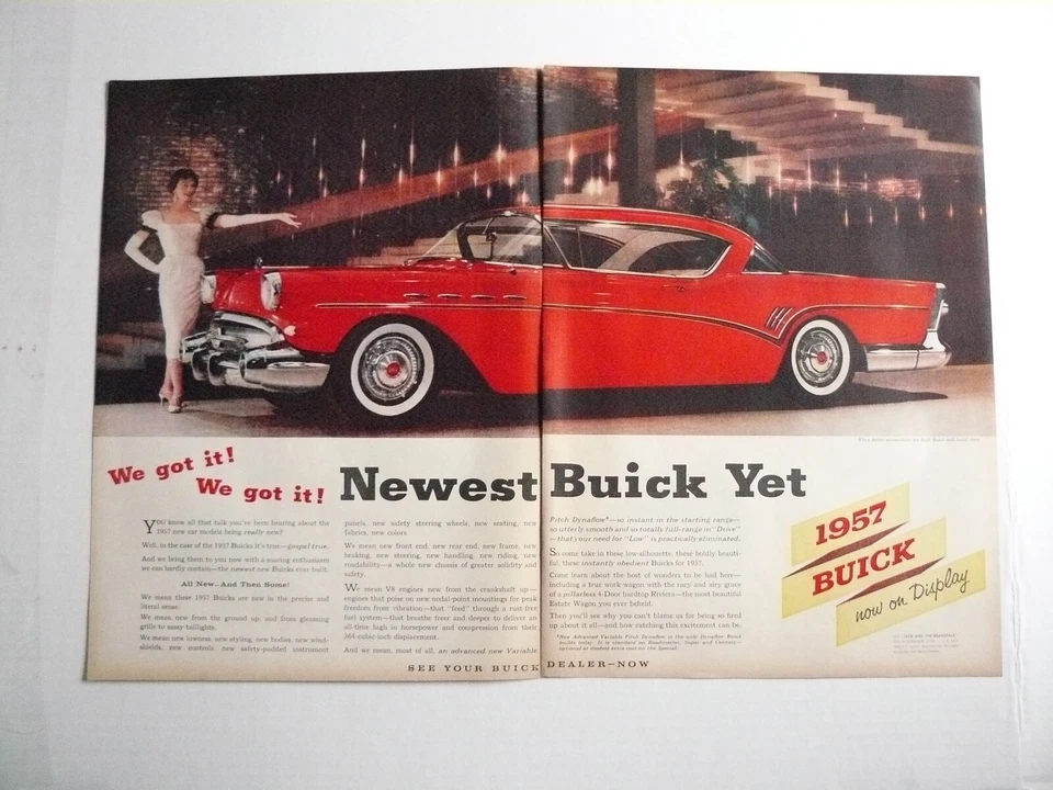1957 Buick Roadmaster Riviera Red 2-door coupe 2-page Print Ad - Image 1 of 1