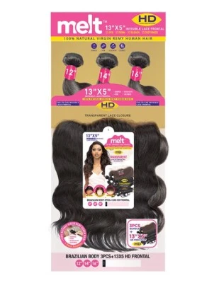 Janet Melt 100% Natural Virgin Remy Human Hair - BODY 3PCS + 13x5 HD FRONTAL - Image 1 of 3