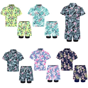 Boy Shirts With Boardshorts Hawaiian Sunsuit Vocationn Swimsuit Digital Printed - Picture 1 of 60