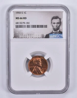 1955-S Lincoln Wheat Cent 1c MS66 RD NGC Special Label - Image 1 of 4