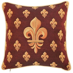 Tapestry Pillowcase Cushion Cover In Fleur-de-lis Red Design - Picture 1 of 1