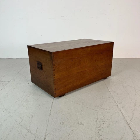 VINTAGE VICTORIAN TEAK ZINC LINED WOODEN CHEST TRUNK BLANKET BOX #3895 Cover