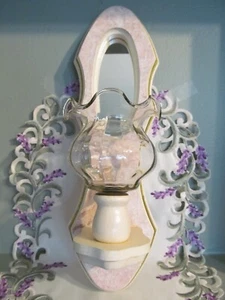Home Interiors Sconce Ruffled Edge Glass Candle Holder Mirrored Pink Marble Look - Picture 1 of 21