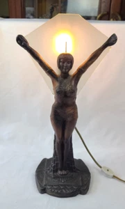 Antique mata hari style 1920s art deco figural dancer spelter bronze lamp 16" - Picture 1 of 18