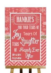 Red Winter Christmas Hankies And Tissues Personalised Wedding Sign - Picture 1 of 8