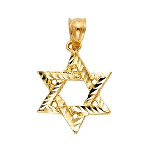GOLD-14K Yellow Jewish Sign Lucky Star of David Charm Pendant For Necklace Chain - Picture 1 of 4