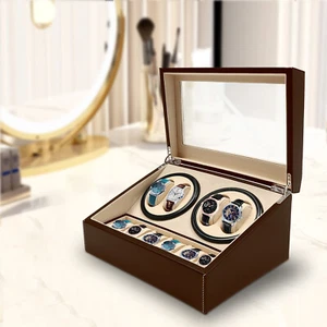 4+6 Automatic Watch Winder Wood Watch Storage display Box Brown for Business Men - Picture 1 of 19