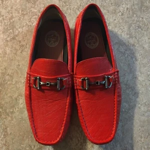 Bright Red Driving Shoe Moccasin Mens Size 11 Faux Leather Amali Slip On - Picture 1 of 6