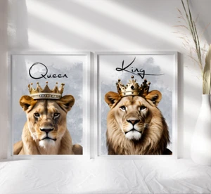 KING & QUEEN A4 Wall Art Home Decor prints gifts wall art watercolour Mr & Mrs - Picture 1 of 24