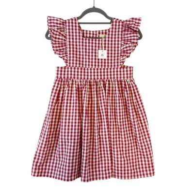 Vestido Wren & James feminino tamanho 8 vermelho branco Gingham xadrez babado algodão linho - Imagem 1 de 4