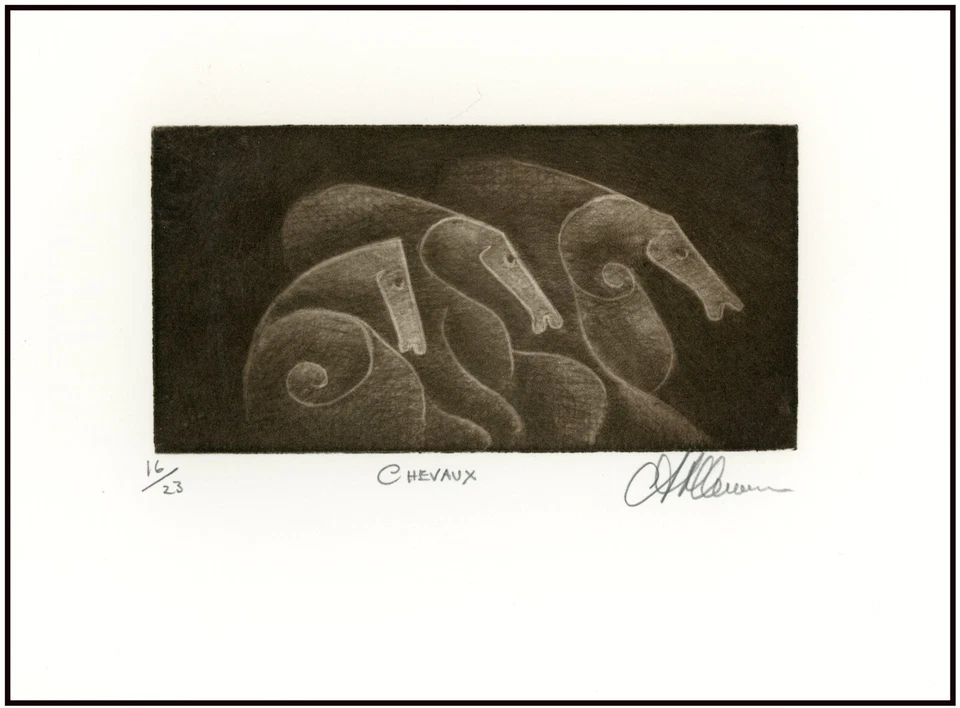 WILD  HORSES Original Abstract Modernist MEZZOTINT Signed Limited-Edition - Image 1 of 1
