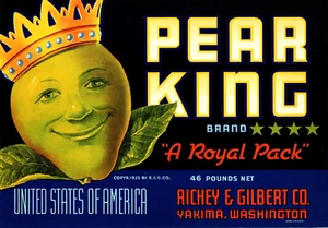 Pear King Marke Birnen 46 Pfund. Original Obstkiste Etikett - Yakima, Washington - Bild 1 von 1