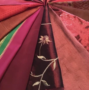 100% SILK + DUPION FABRIC REMNANTS X 16 WITH REDS - Picture 1 of 5