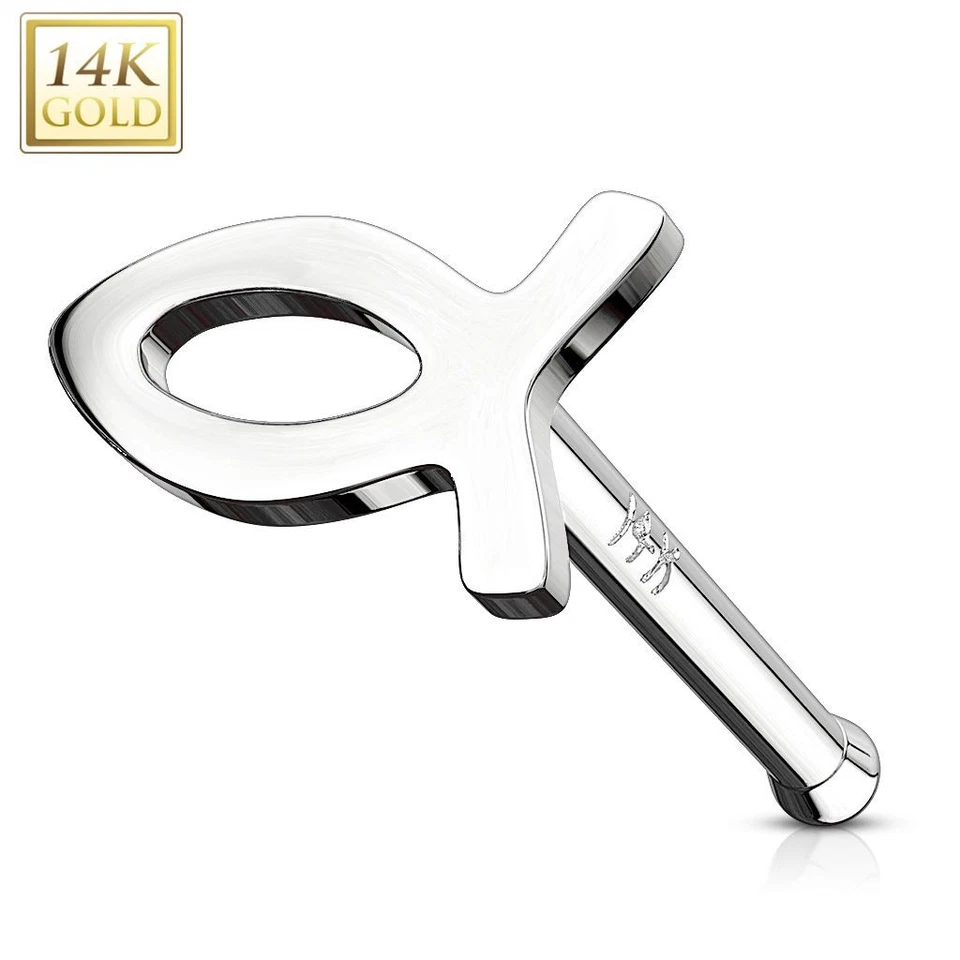 Piercing Naso Oro Bianco 14 Carati Pesce Ichtys - Immagine 1 di 1