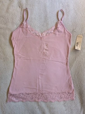 WOMEN'S ARIZONA JEAN CO NEW TOP S Small Tank Cami Short Sleeve Pink Lace Trim - Image 1 of 4