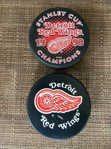 2 Detroit Red Wings Official Pucks 1998 Stanley Cup and Detroit Red Wings Puck - Picture 1 of 2