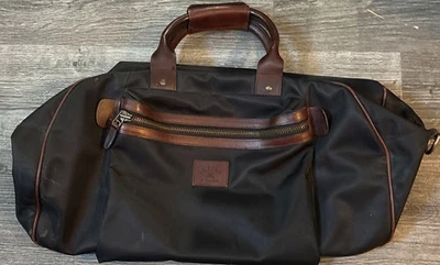*RARO* CUTTER & BUCK Bolso de Lona de Viaje Negro con Borde de Cuero Marrón Foto 1 de 4