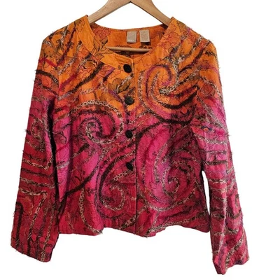 Blazer Ombre Vintage Mujer Talla Grande Naranja Rosa Y2K Floral Boho Retro Abstracto Foto 1 de 4