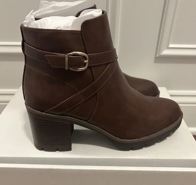 NUEVO Botín Naturalizer Para Mujer Madalynn Gore Correa Tacón Bloque Marrón Talla 9 Nuevo en Caja Foto 1 de 4