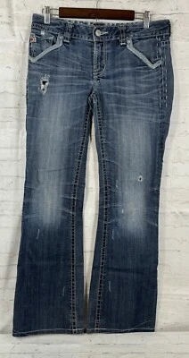 Pantalones de mezclilla MEK para mujer 29 St. Louis desgastados corte bota elástico cómodo tiro medio Foto 1 de 4