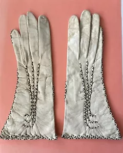 Antique Hand Stitched White Kidskin Ladies Gloves Czechoslovakia 1920 - Picture 1 of 5