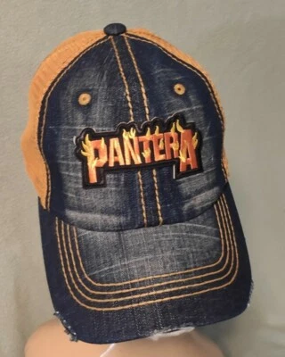 Pantera Distressed Hat Denium Stone Wash & Wheat Mesh Adjustable PANTERA Hat - Image 1 of 4