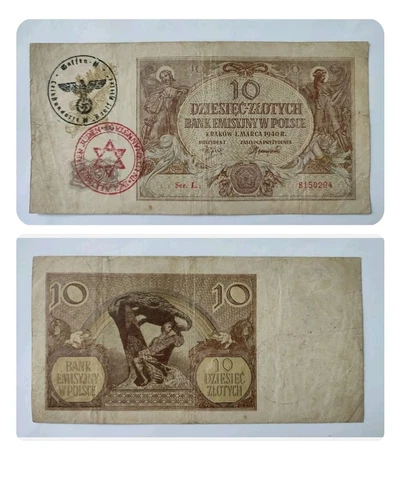 Polish Banknote 10 ZLOTYCH , 1940 - WWII OCCUPATION  CURRENCY NOTE Cover
