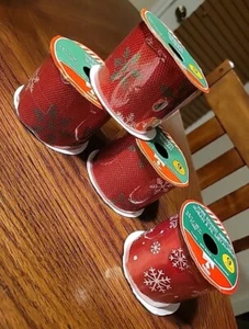 Lot of 4 Christmas House Snowflake Print Ribbons 2.5" x 108" (3 Yards Ea.) - Picture 1 of 3