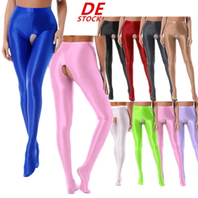 Damen Ausgehöhlt Strumpfhose Glänzende Öl Yoga Sport Tights Training dünn Hosen - Bild 1 von 3