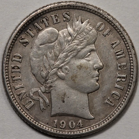1904-S Barber Dime EF Condition XF - Cleaned Cover