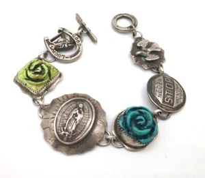 Nancy Anderson Sweet Bird Link Good Luck Rose Turquoise Flower Bracelet Size 6" - Picture 1 of 4