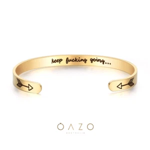 Gold Rose Silver Cuff Bracelet Gift Bangle Keep Fucking Going Letter Engraved - Picture 1 of 13