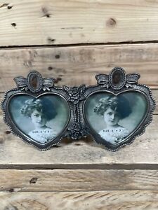 Victoria Impex Corp Heart Double Photo Frame 3x3” Rose Silver Metal Picture Case