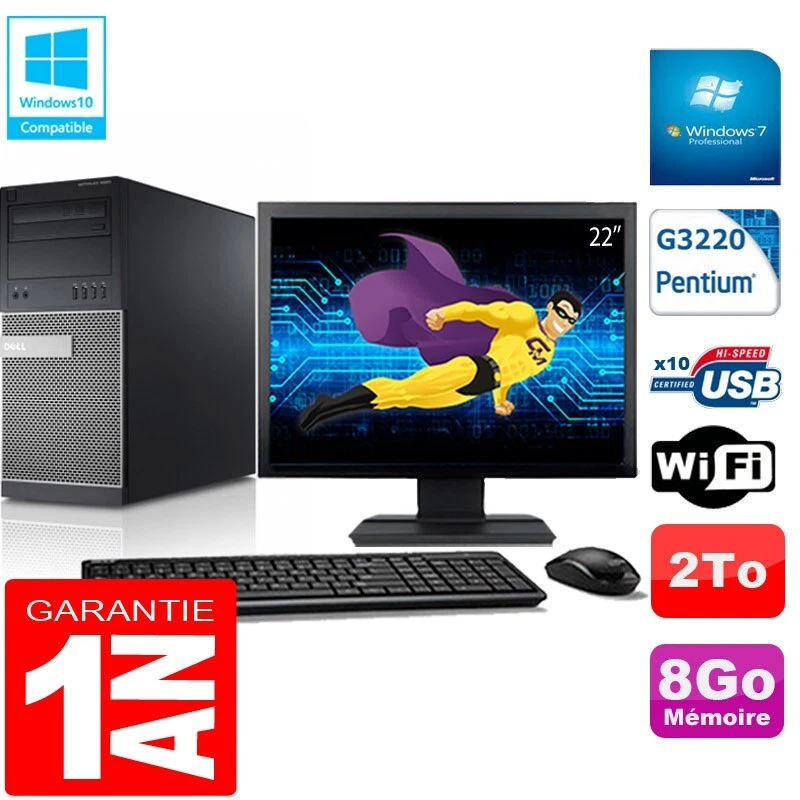 PC tour DELL 9020 Intel G3220 RAM 8Go Disco 2A Wifi W7 Pantalla 22" - Imagen 1 de 1